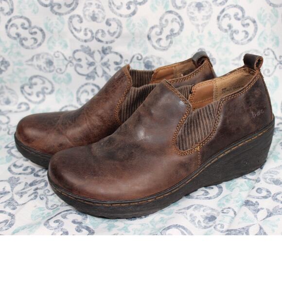 BOC Born Stefana Brown‎ Leather Wedge Clog Booties Low Cut Pull On Size 8M - Picture 1 of 8